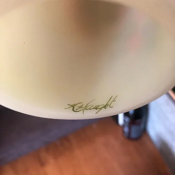 Fenton Pastel Green Fairy Lamp with Pink Floral Design. Uranium custard glass. - Picture 4 of 5